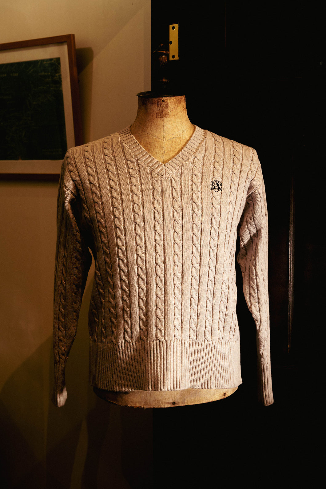 【予約商品】BLD191 V-ARAN KNIT COTTON SWEATER